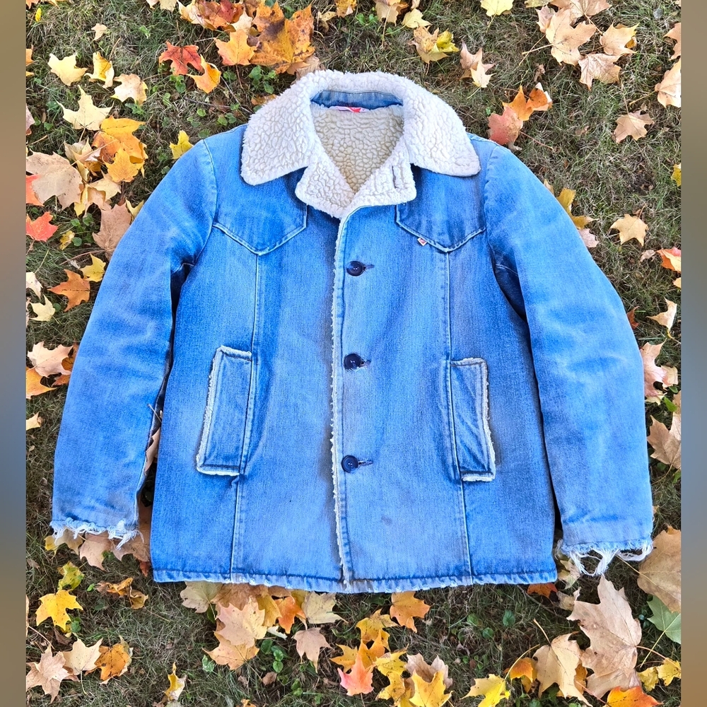 VTG 70s GWG Western Sherpa Lined Denim Jacket 42 M